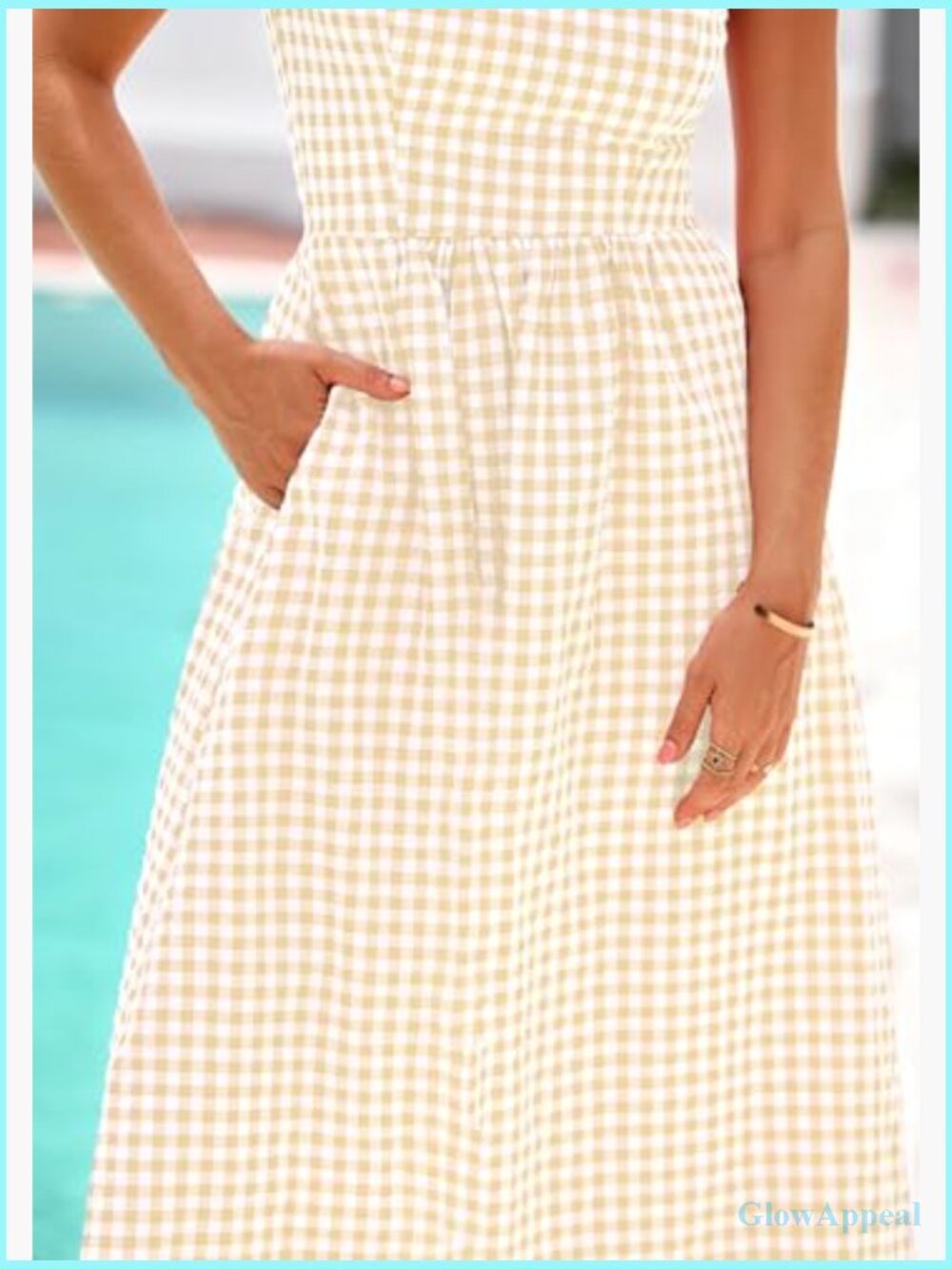 Spaghetti Strap Maxi Dress Plaid Square Neck A Line Casual Beach Vacation Long - Picture 5 of 7